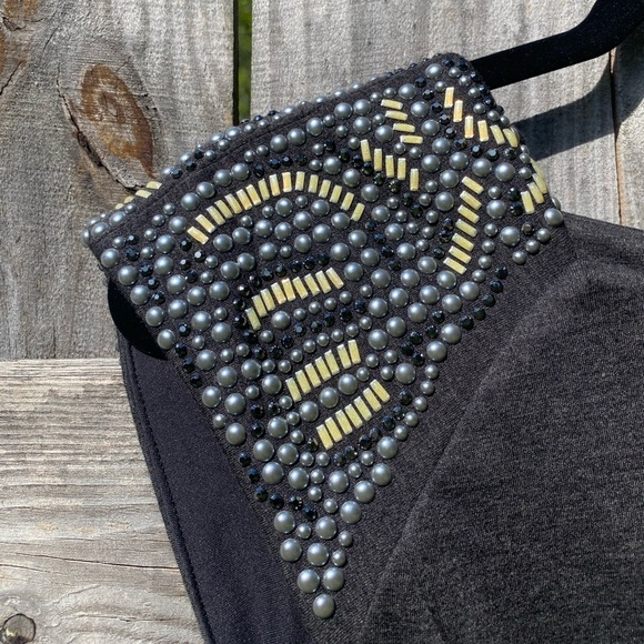 Suzi Chin for Maggie Boutique Gray Dress with Beaded Shoulders - Picture 6 of 8